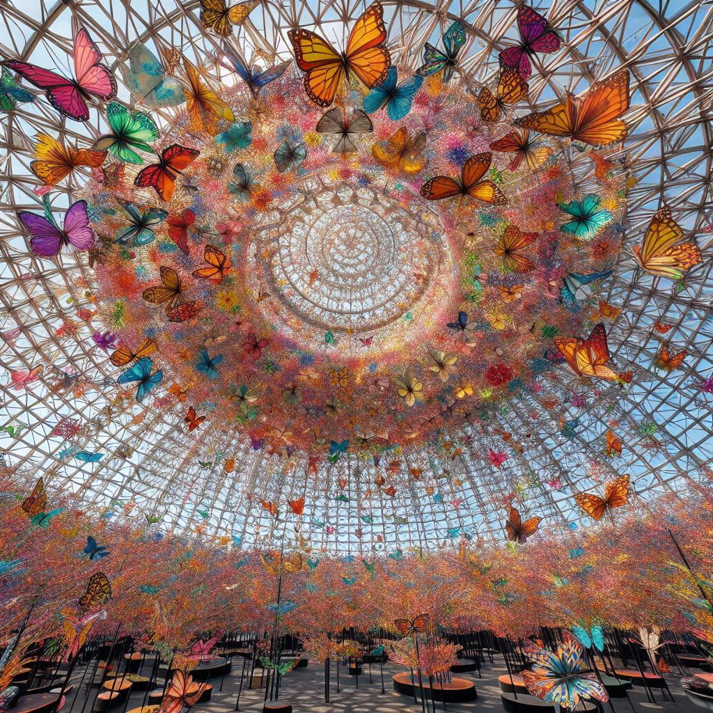 agora de las mariposas Un cúpula llena de mariposas.